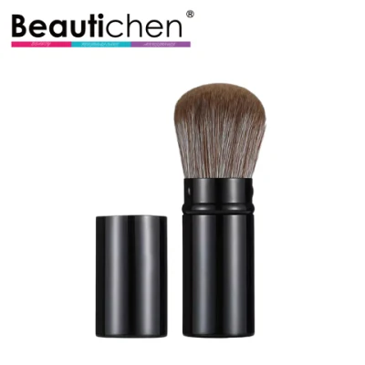 Beautichen New Arrives Large Black Metal Retractable Cosmetic Kubuki Powder Brush Slanted Luxury Black Makeup Brush Powder Brush