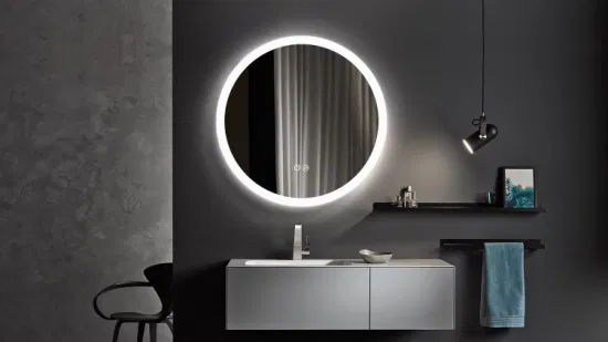 Hesonth 60cm Round LED Bathroom Mirror Illuminated Anti Fog LED Light Bathroom Smart Makeup Vanity Mirror, Touch Dimmble Switch Color Temp LED Bathroom Mirror