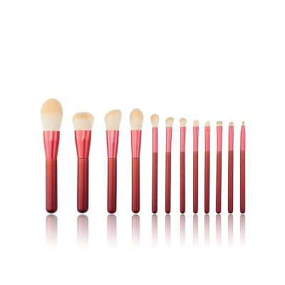 OEM 12PCS Aluminum Ferrule Full Makeup Brush Set with Red Handle